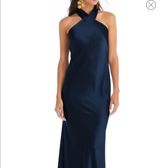 Imogen Twist Halter Charmeuse Trumpet Gown midnight - Picture 5 of 5